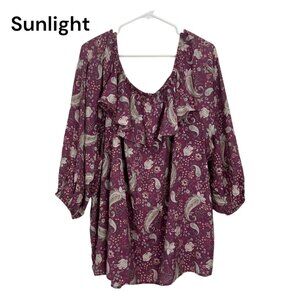 Cato Womens Paisley Print Dusty Pink Peasant Blouse Ruffle Neckline SZ 22/24W